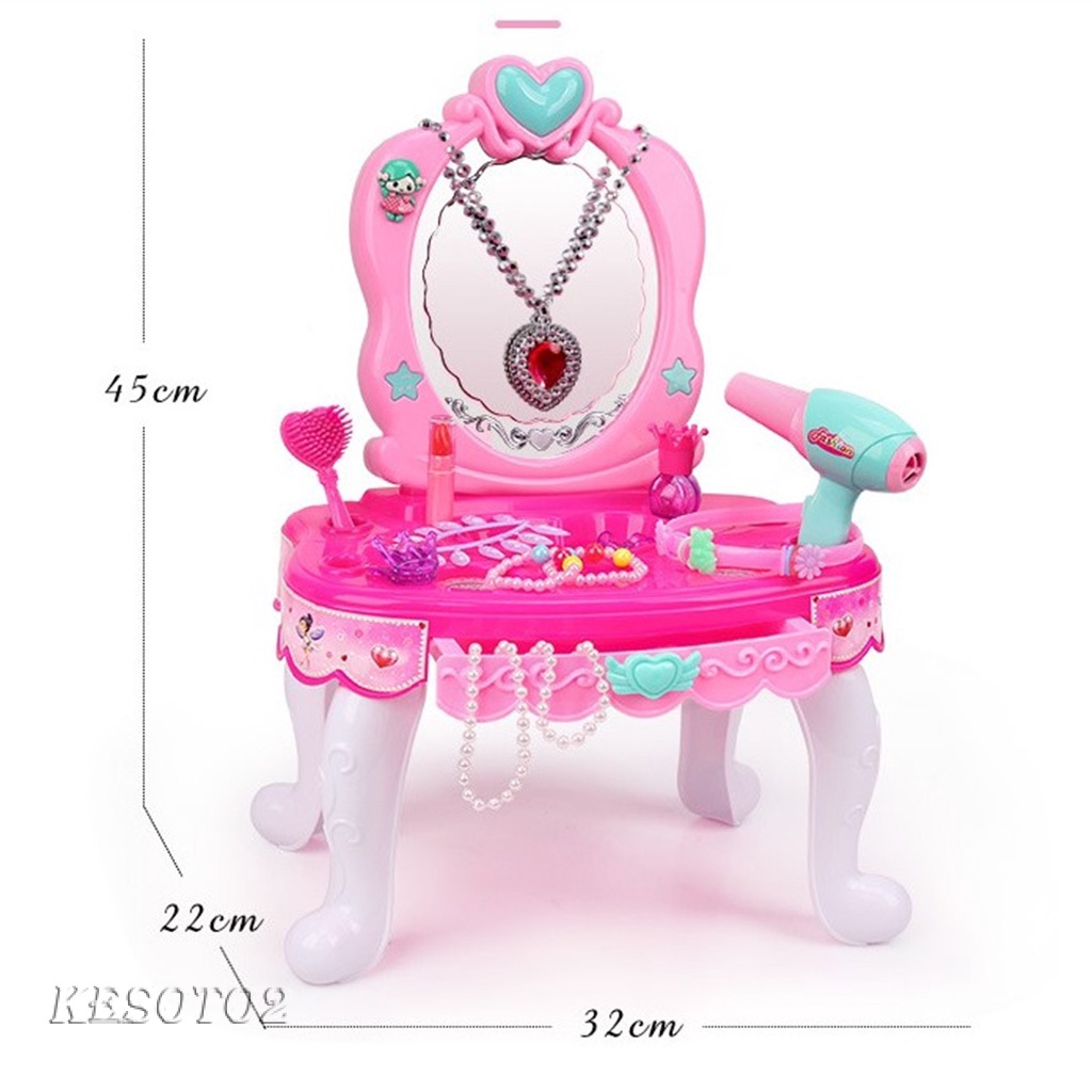 Kesoto2 Kid Girl Makeup Role Play Toys Glamour Vanity Table With Mirror Pretend Play Shopee Indonesia