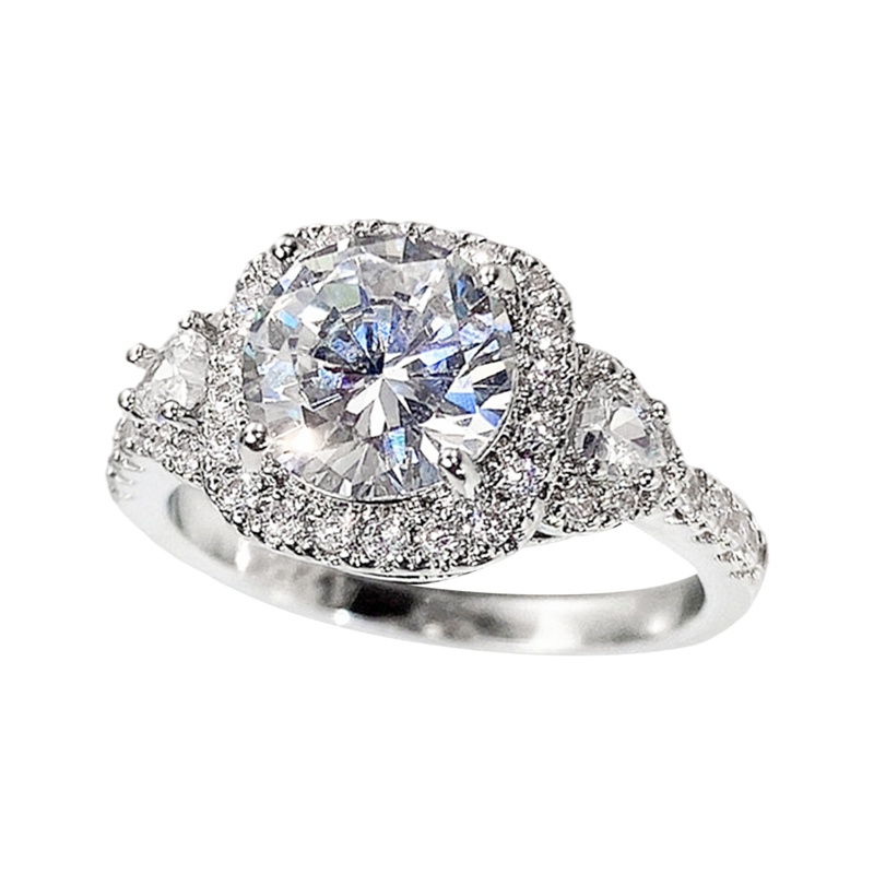 Cincin Wanita Warna Silver Bling CZ Untuk Pernikahan