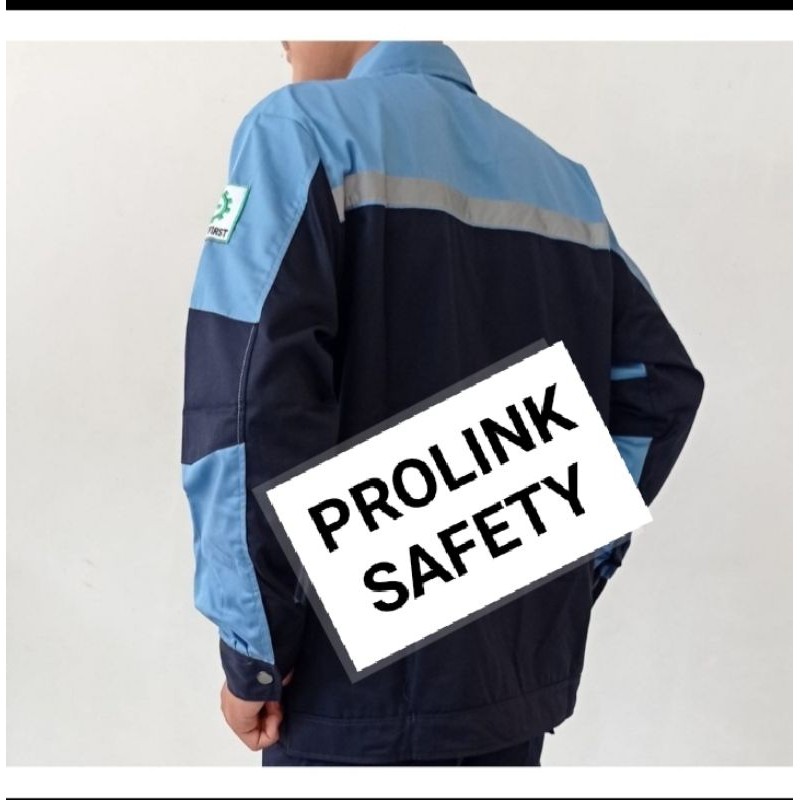 PREMIUM SERAGAM SAFETY NAVY BIRU MUDA SEMIJAKET