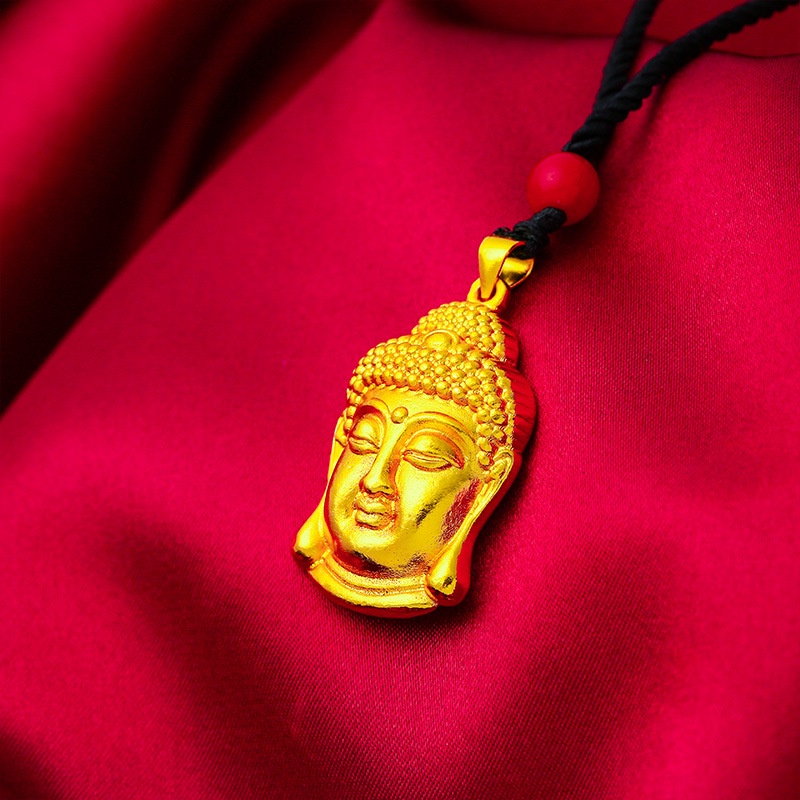 Liontin Kepala Buddha Gaya Retro Korea Bahan Emas Asli Kadar 375Untuk Pria