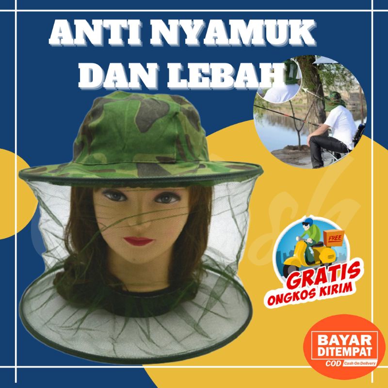 Topi Jaring Mancing Jaring Anti Nyamuk Lebah Pelindung Wajah Camouflage