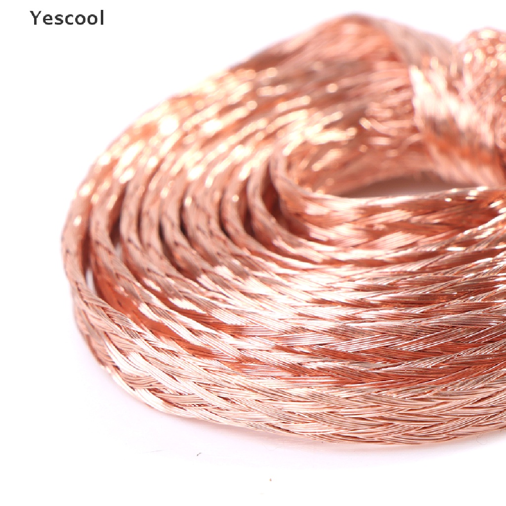 Yescool 1m Flat Pure Copper Braid Cable Bare Copper Braid Wire Ground Lead .