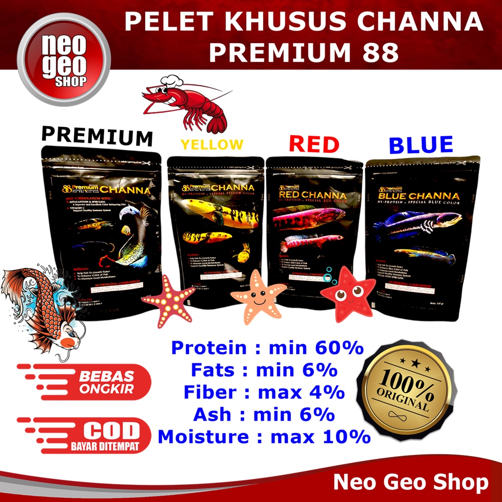 Pelet PRMIUM 88 PREDATOR RED BLUE YELLOW CHANNA CHANA Makanan Pakan Ikan