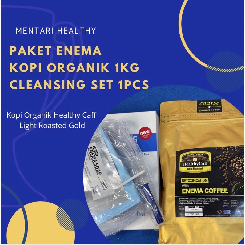 Paket Kopi Enema Organik Healthy Caff Light Roast Gold 1KG &amp; Cleansing Set 1pcs