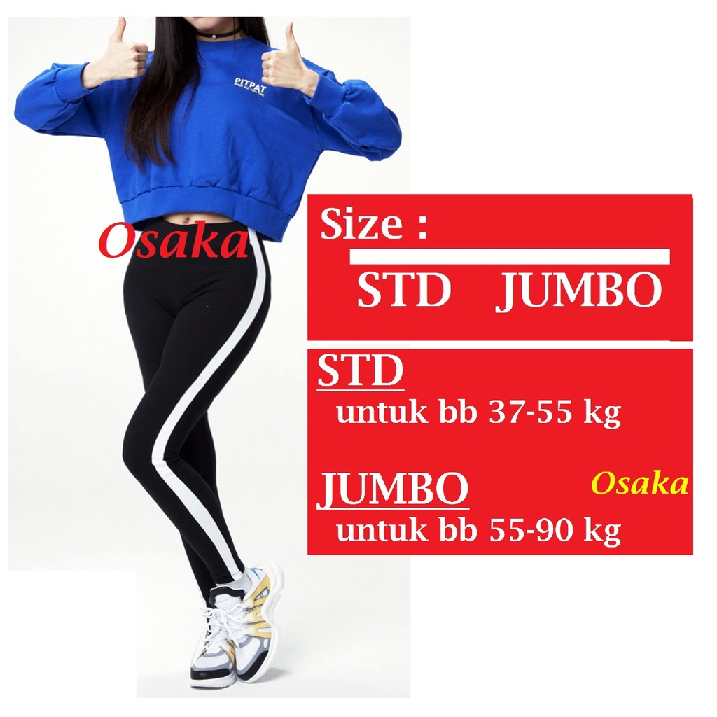 S smpai JUMBO Celana Kekinian Bahan Adem List Strip Panjang dan 3/4 Wanita Korea Legging Leging Lejing Strit Sport Leggging Nagita Kore