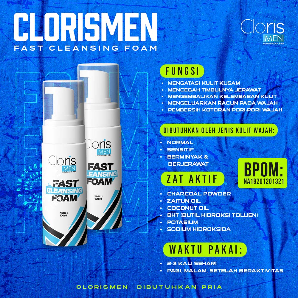 Clorismen FAST CLEANSING FOAM Sabun Muka Pembersih Wajah Pria Berminyak Komedo Original