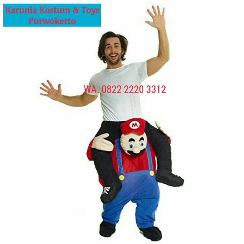 KOSTUM MARIO BROS DI GENDONG BONEKA SUPER MARIO COSPLAY BADUT PESTA LUCU KARNAVAL FESTIVAL