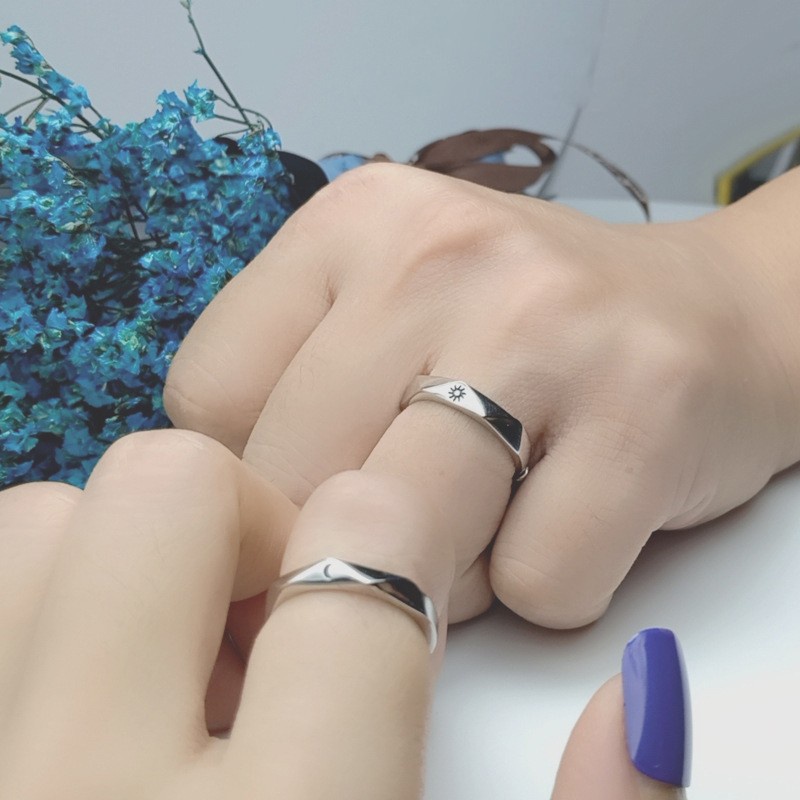 [ACKER] Desain Bulan / Matahari Prismatik Dengan Set Cincin yang Dapat Disesuaikan Untuk Pasangan