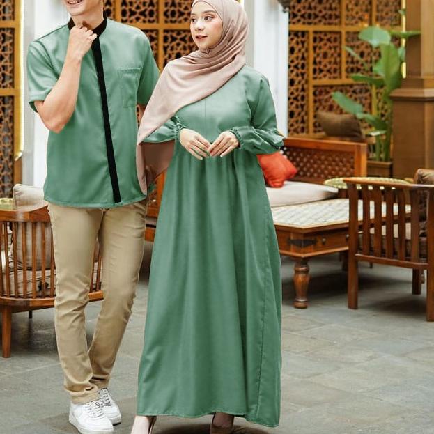 ➥ Couple Kurta Baju Pasangan Kemeja Koko Set Long Tunik Dress Polos ☛