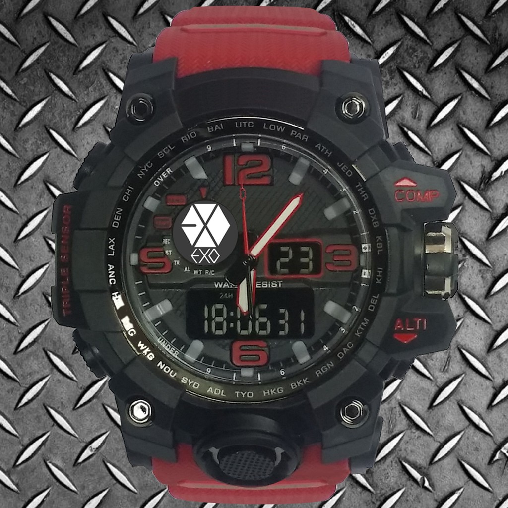 (Istimewa Bossque) Jam Kpop EXO Double Time Tali Merah Marun (Exclusive)