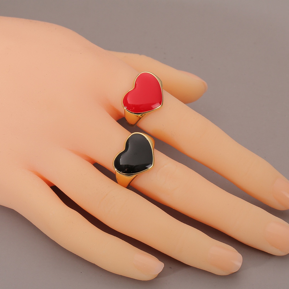 Minyak baru menetes perhiasan tangan berbentuk hati cincin Merah peach jantung terbuka cincin adjust