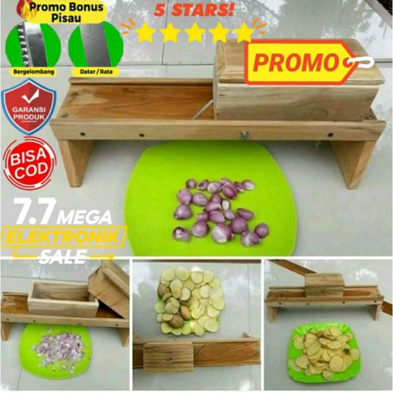 HARGA DISKON FREE! Pengiris Pemotong Perajang bawang singkong pisang kentang ubi serbaguna KAYU JATI