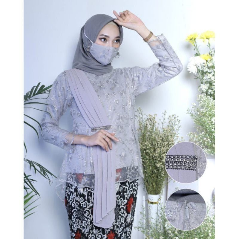 Melia kebaya - Atasan Kebaya Aurora Selendang / Kebaya Tulle Selendang / Navy / Coklat / Silver / Gold