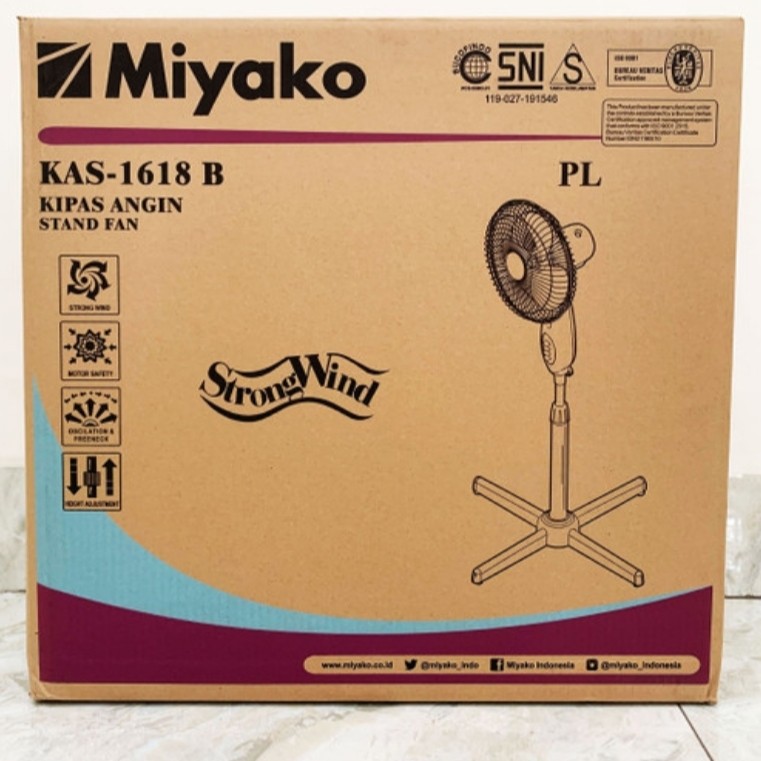 MIYAKO Kipas Angin Stand Fan 16 inch / Kipas Angin Berdiri 16&quot; KAS 1618 B PL - Jaring Plastik - Garansi Resmi 1 Tahun