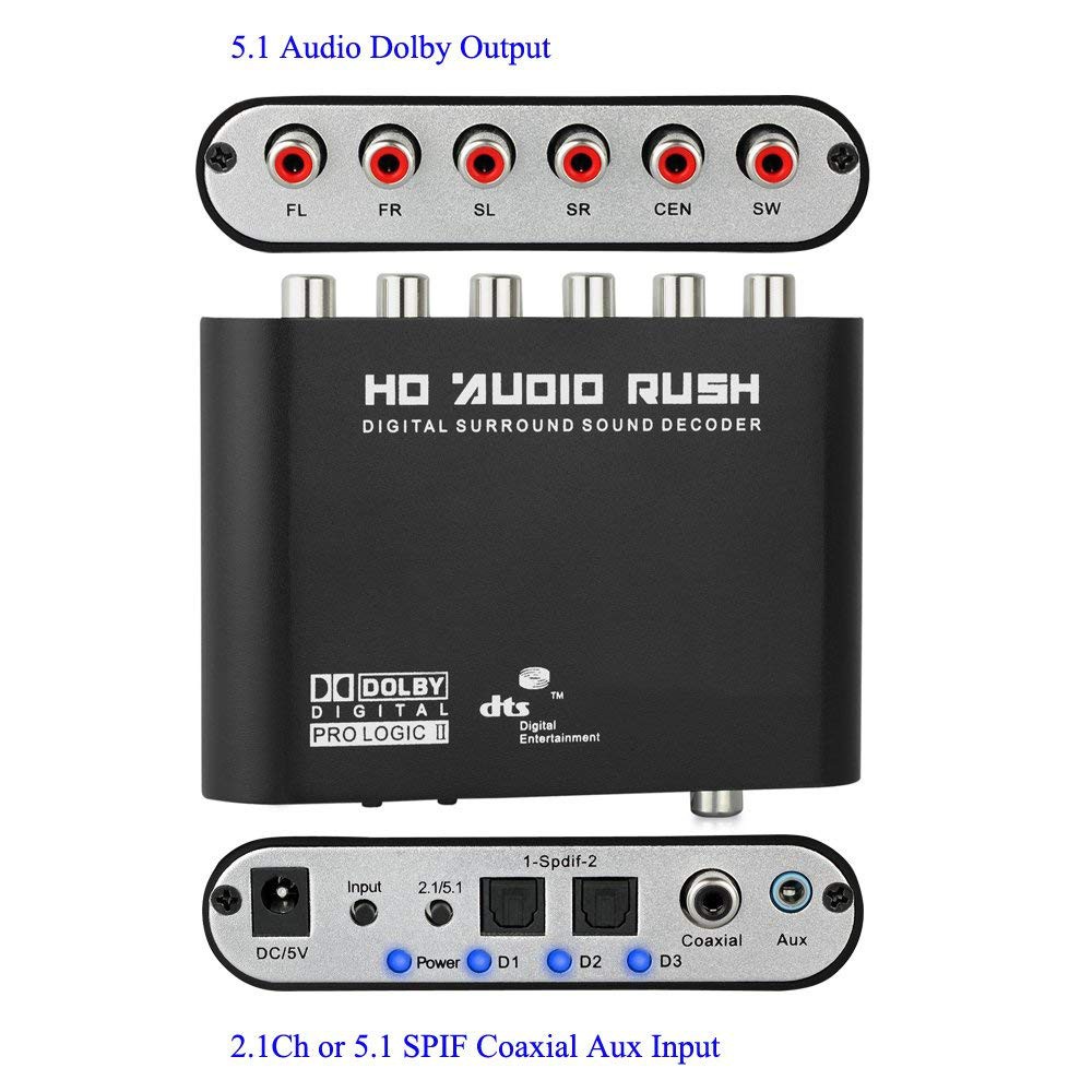 5.1CH audio decoder HD Audio Rush SPDIF Coaxial to RCA DTS AC3 Optical digital Amplifier Analog Converte amplifier