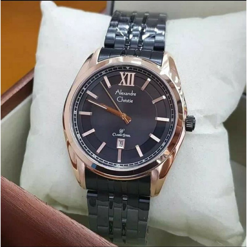 ORIGINAL | JAM TANGAN PRIA ALEXANDRE CHRISTIE COWOK BLACK ROSEGOLD RANTAI ALEXANDER CRISTIE AC 8501