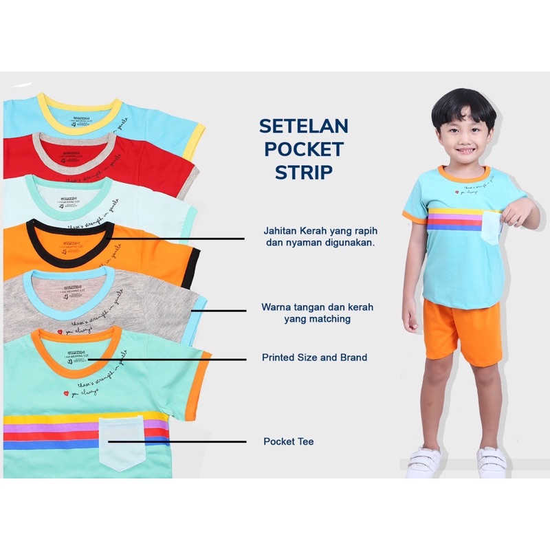 GUMKIDS SETELAN KAOS ANAK TSHIRT POCKET TEE STRIPE / BAJU ANAK SET MOTIF GARIS