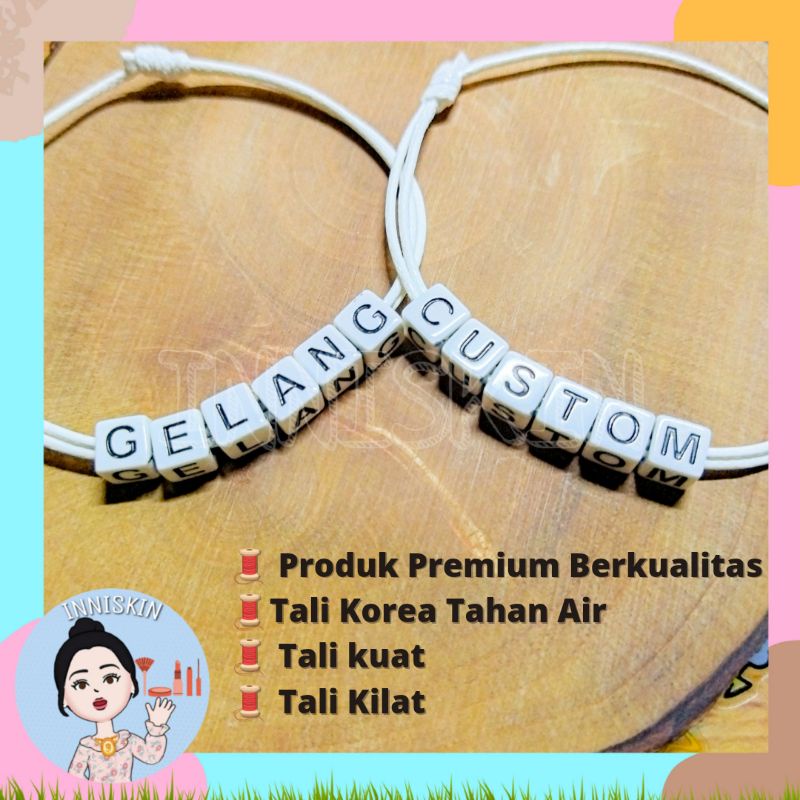 Gelang Custom Anti Air Putih / Gelang Request Nama / Gelang Bangle / Gelang Korea Anti Air / Gelang Ukir Nama Putih / Tali Korea Waterproof