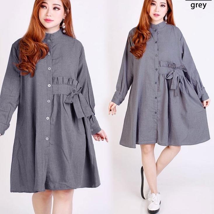♫ Baju Dress Maxi 7390 Big Size Tunik XXL Dress Kancing Depan Wanita gemuk ibu hamil menyusui pesta