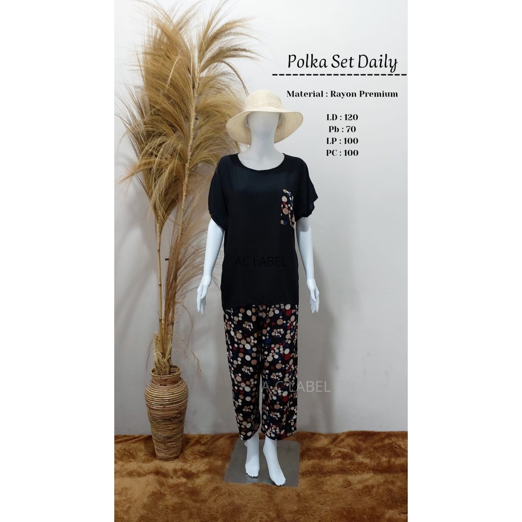 Daster setelan tidur wanita | polka set atasan dan bawahan wanita