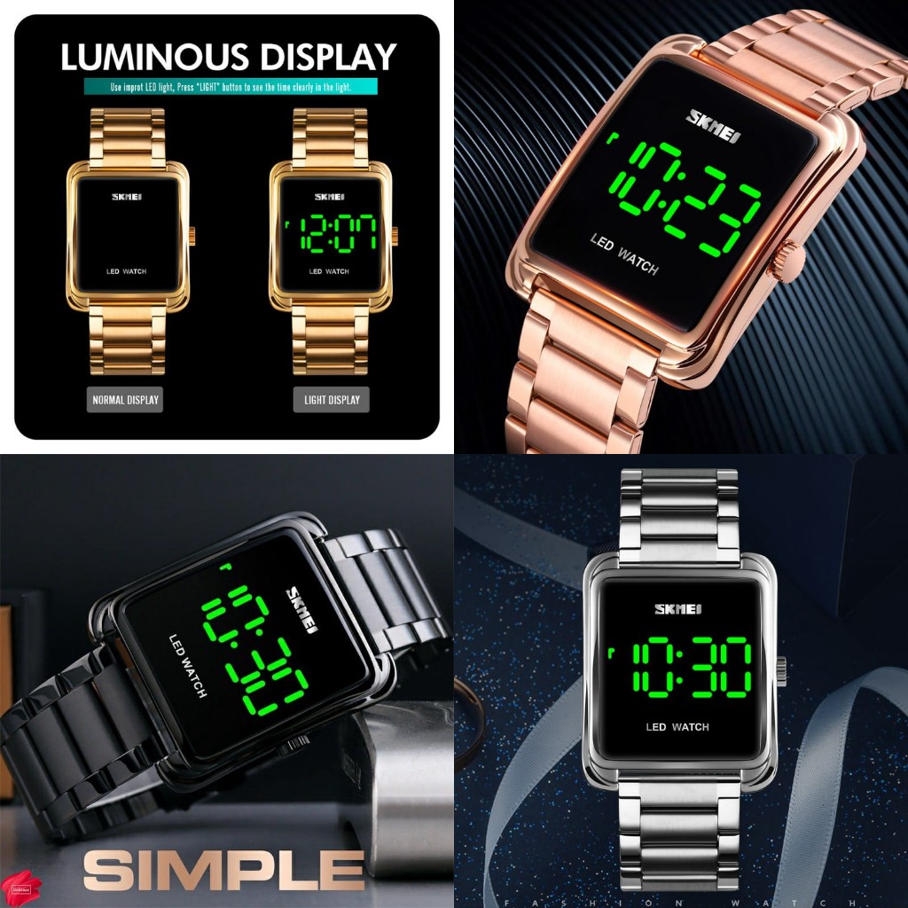 PENGIRIMAN INSTANT -- Jam Tangan wanita skmei 1505 rantai LED water resist original