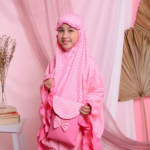 MUKENA BALI TASIK - MUKENA ANAK KATUN POLKADOT TAS PITA