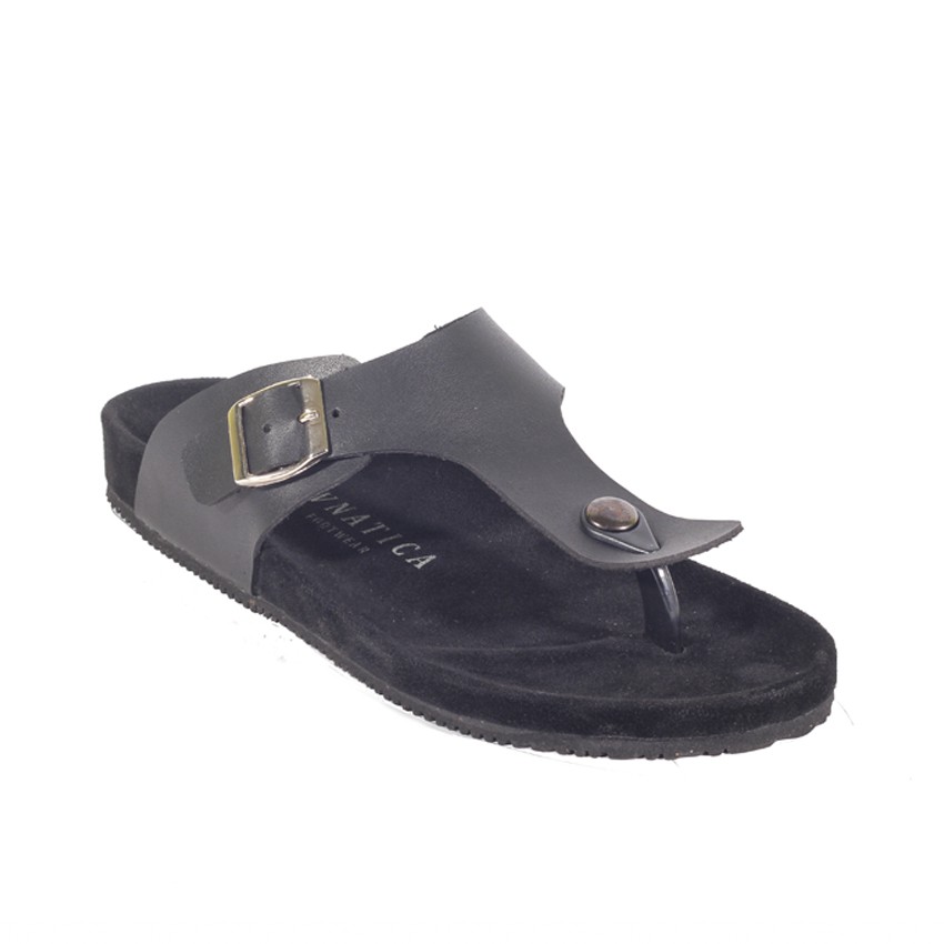 Lexon Full Black | Sendal Tali Kulit Simpel Kayu Pria Cowok Men Sandal Footwear | FORIND x Lvnatica