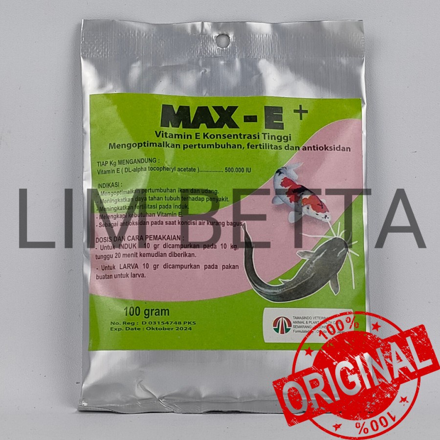 MAX E+ 100 GRAM / VITAMIN E DOSIS TINGGI UNTUK INDUKAN IKAN