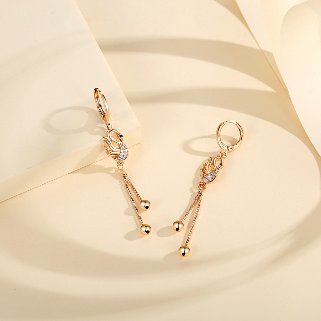 Y680 【COD】 Anting Kristal Rumbai Anting Gantung Panjang Desain Swan Hias Rumbai Gaya Elegan untuk Wanita Anting