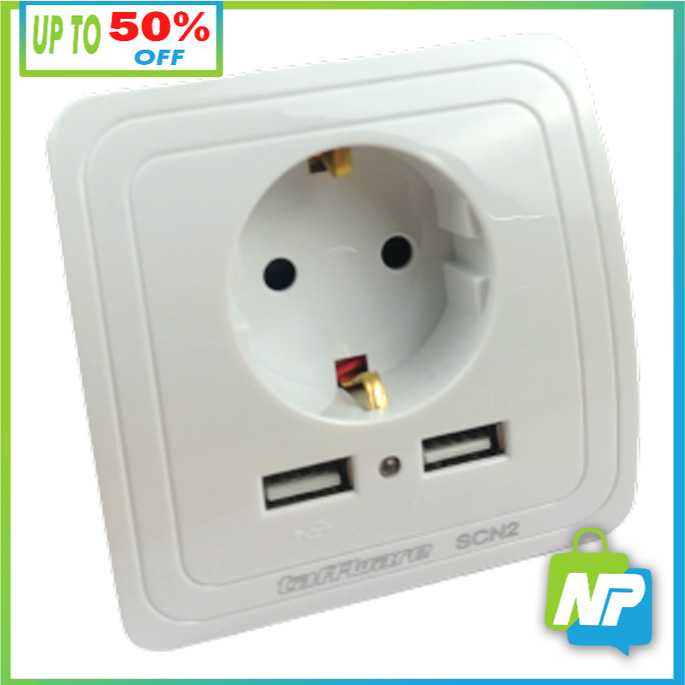 Stop Kontak USB Dinding dan Colokan Universal - Colokan Listrik EU Plug dan 2 USB Port
