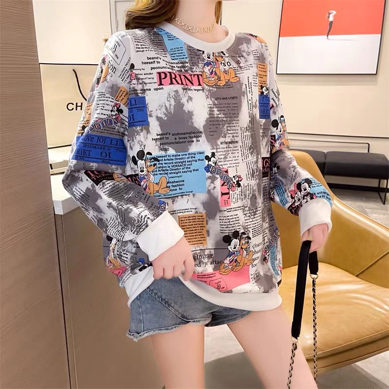 Sweater Lengan Panjang Wanita Import Motif Mickey Koran