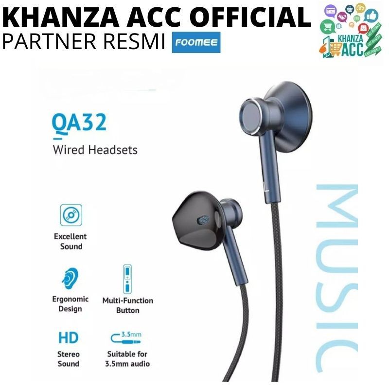 KHANZAACC Foomee QA32 Wired Headset Stylish Metal Earphone