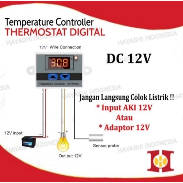 Thermostat Digital AC 220V DC 12V Termostat Pengatur Suhu XH W3001