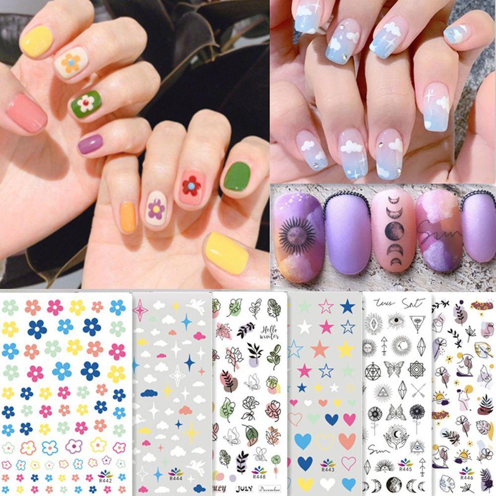 Mxbeauty 1 Lembar Stiker Kuku 3D Motif Daun / Smiley / Awan / Abstrak Untuk Aksesoris Nail Art / Manicure