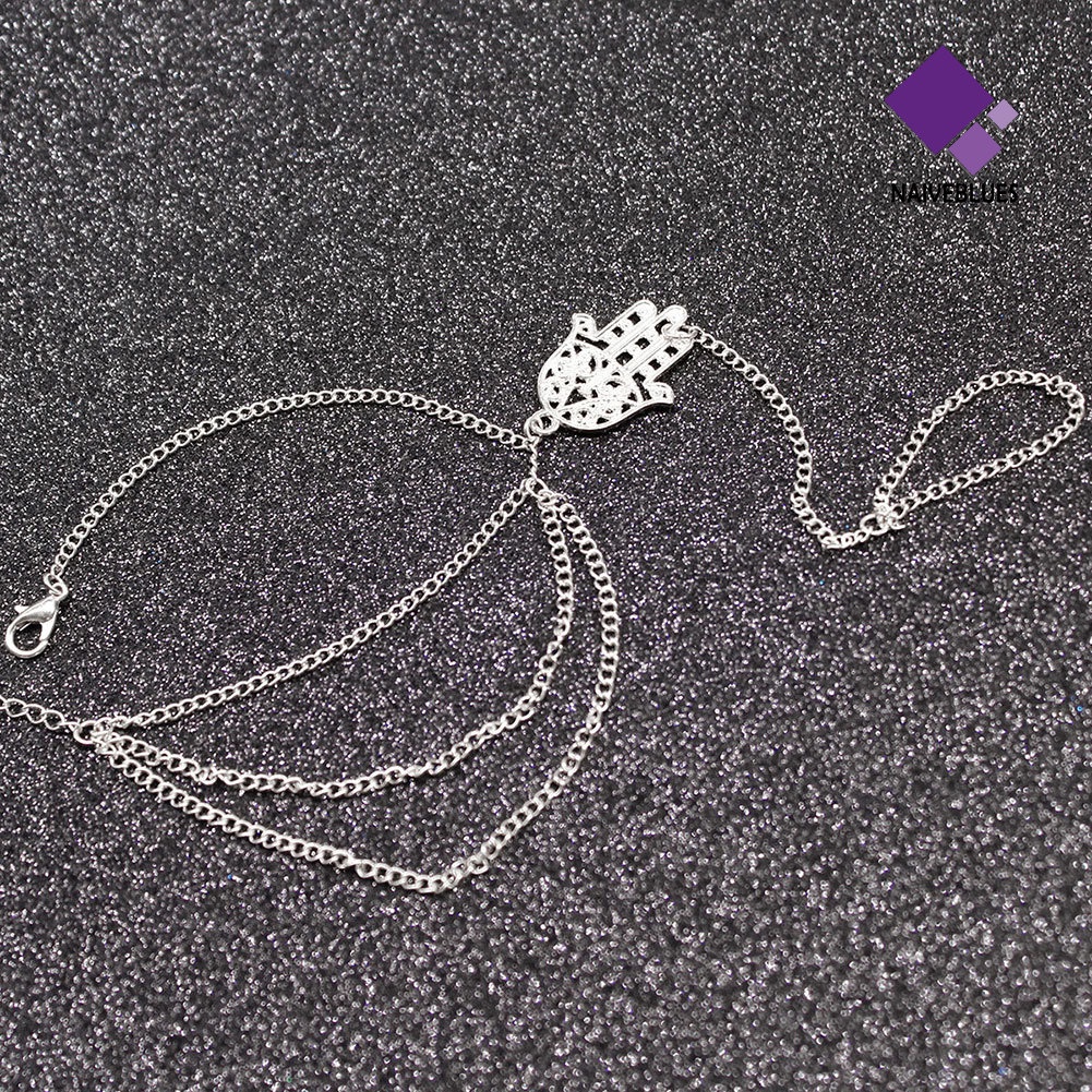 Gelang Cincin Rantai Harness Asimetris Desain Tangan Hamsa Untuk Wanita