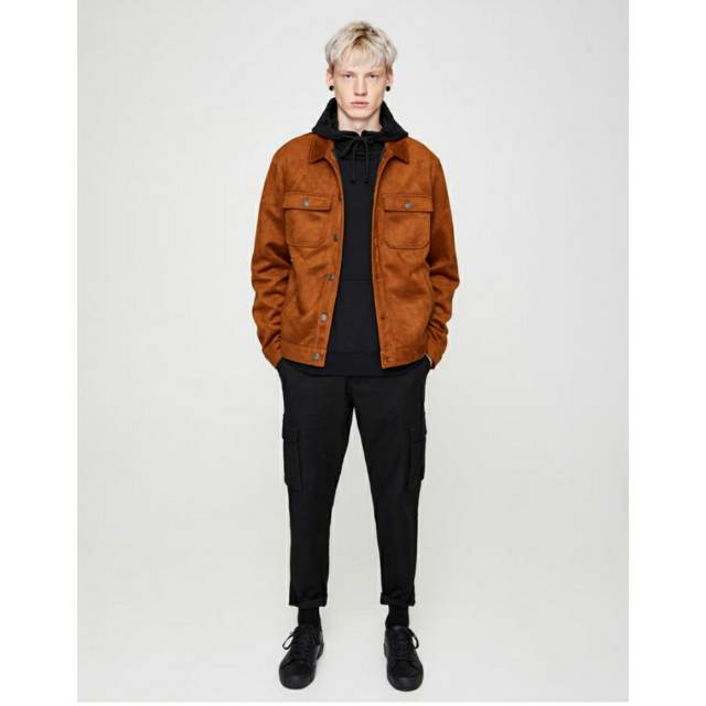 Faux Suede Trucker Jacket Pull and Bear Pull&Bear Original Termurah