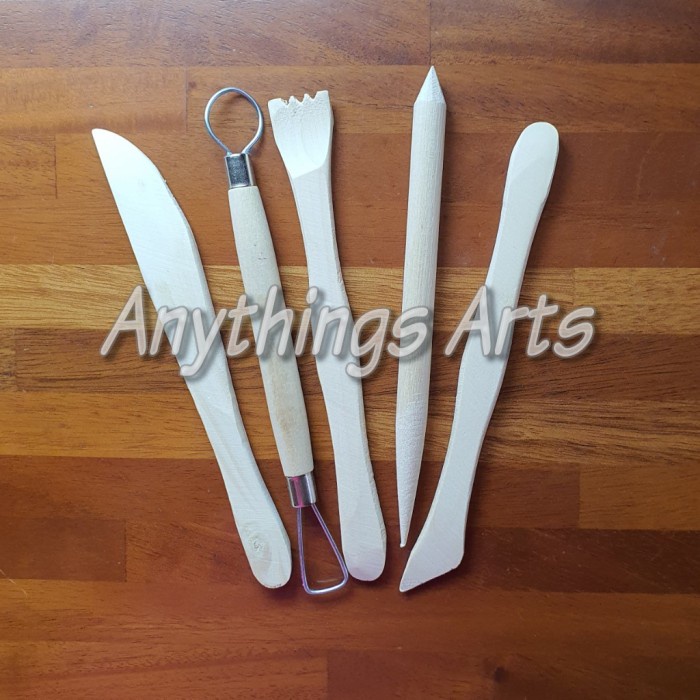 

UKIR-ALAT- WOODEN CLAY POTTERY SCULPTING TOOLS SET 5 ALAT UKIR CUKIL MODELING -ALAT-UKIR.