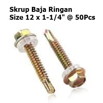 SEKRUP BAJA RINGAN 12 x 1-1/4 Inch - BAUT SKRUP ROOFING KUNINGAN ISI 50 PCS