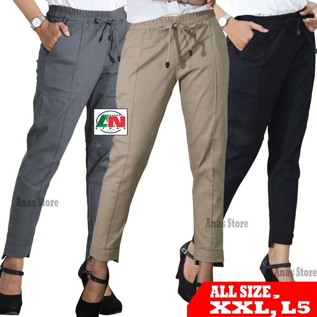 BAGGY PANTS TWILL COMBED PREMIUM GRADE A WANITA ( HALUS DAN TEBAL ) UKURAN STANDAR, JUMBO DAN L5