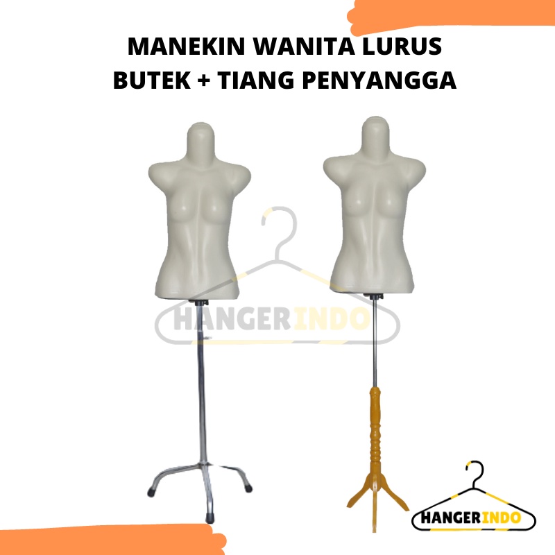 Manekin Wanita Lurus Butek Set Tiang | Patung Baju Body Cewek