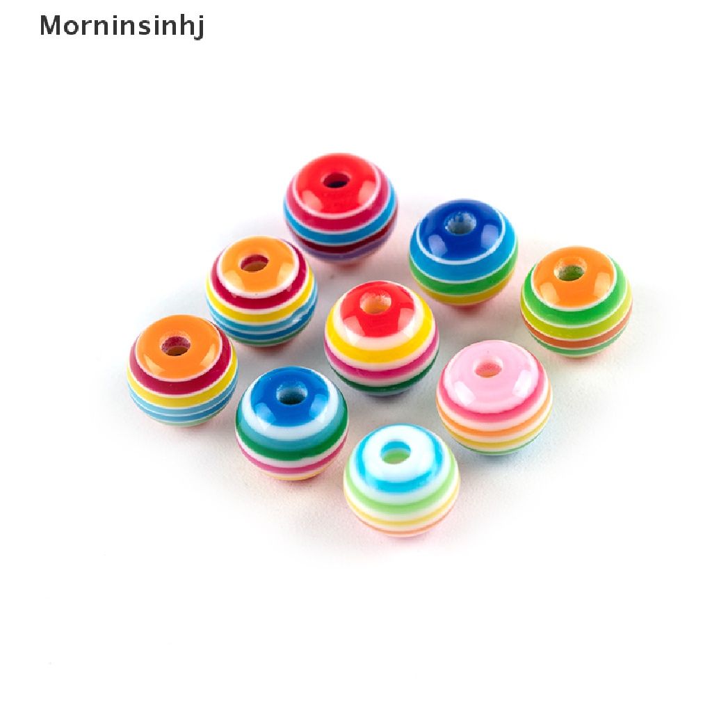 50 Pcs Manik-Manik Strip Spacer Resin Bulat Warna Pelangi Ukuran 8 / 10 / 12mm Untuk Membuat Perhiasan Handmade Charms