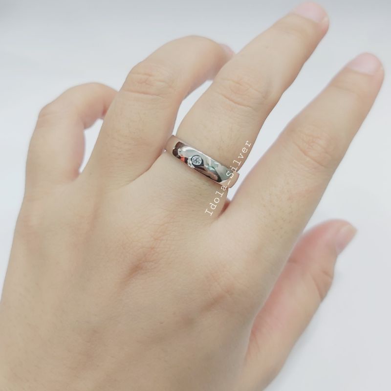 CINCIN PERAK ASLI PRIA WANITA SILVER 925 LAPIS EMAS PUTIH MODEL CINCIN POLOS 1 PERMATA - CINCIN PERAK PASANGAN