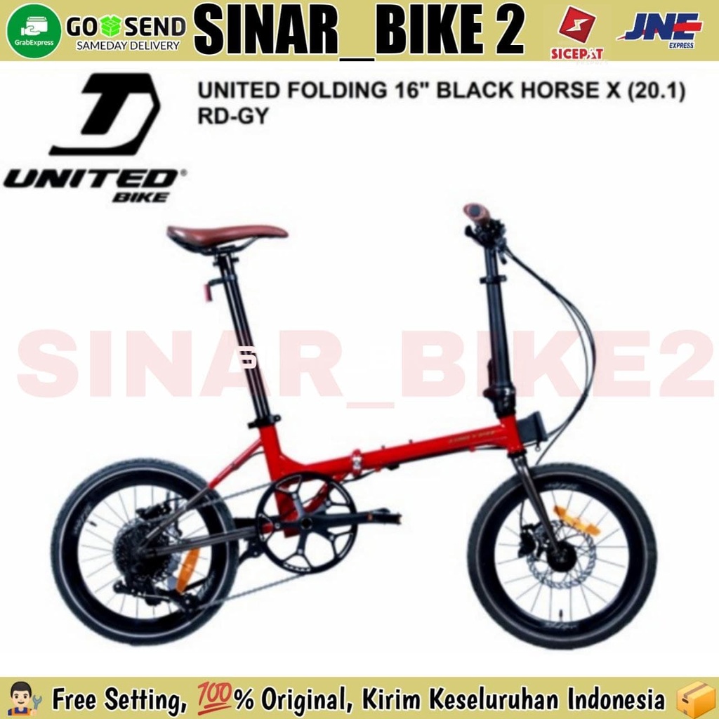 Sepeda Lipat UNITED BLACK HORSE X 20.1 16 Inch Chromoly 10 Speed Hidrolik