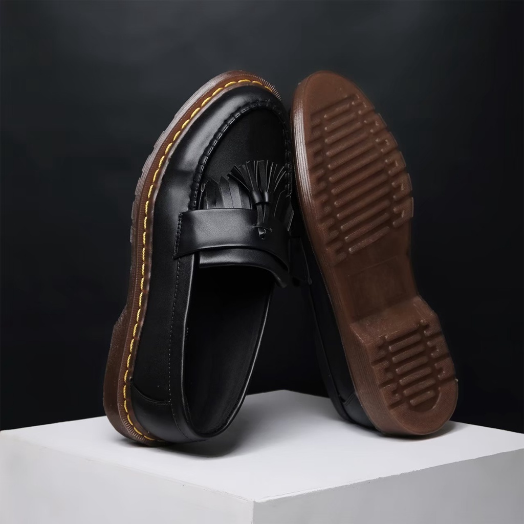 Sepatu Loafers Casual Pria Wanita Kulit Formal Kuliah Penny Loafer Kasual Sepatu Slip On - Ziggy Black