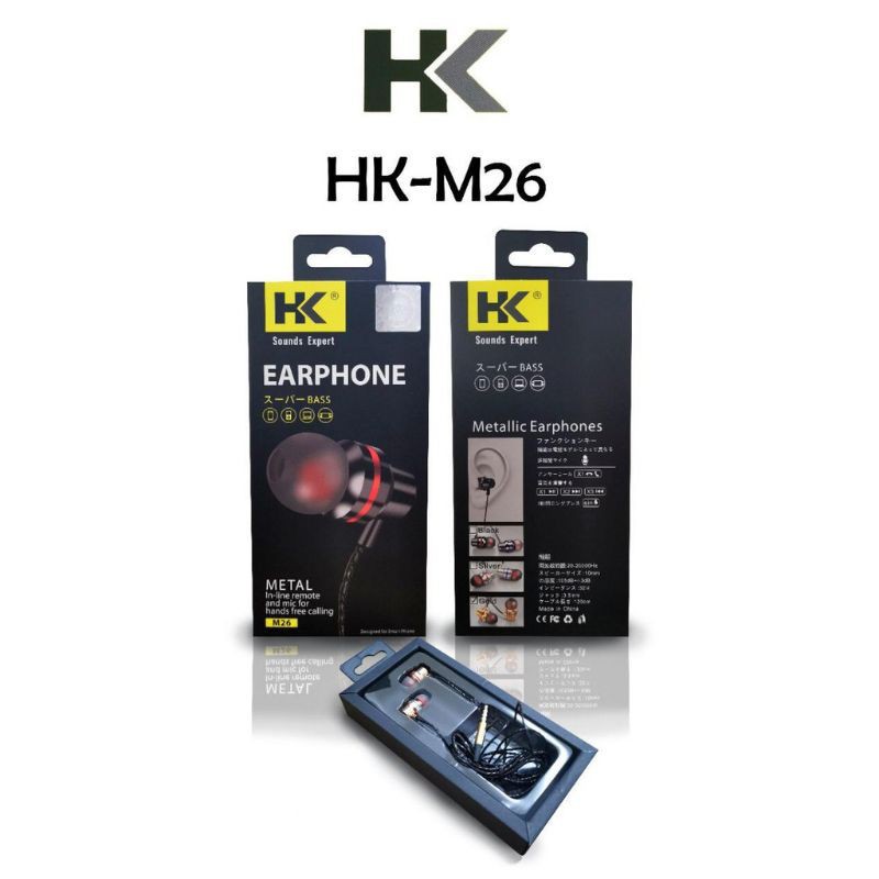 Hk Heandsfree / headset / Earphone Extra bass Model  HK M26 Jack Audio 3.5mm / Jack Type C