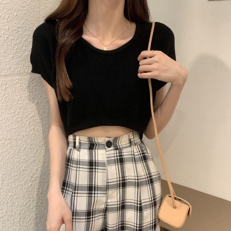 Terbaru Low Crop Oneck RIB / Atasan Crop Top Wanita Korean Style