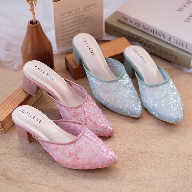 𝗖𝗘𝗟𝗟𝗘𝗡𝗘 Simplies Lacey Heels (series 3) / sepatu brokat wedding shoes hak tahu kondangan wisuda