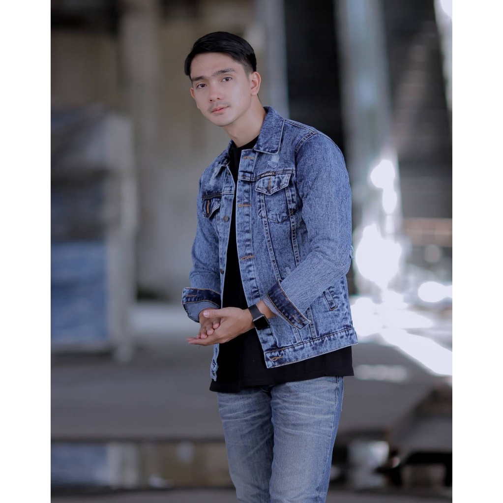 Jaket Jeans Pria Sobek Simple Terbaru 2022 SIZE M,L,XL