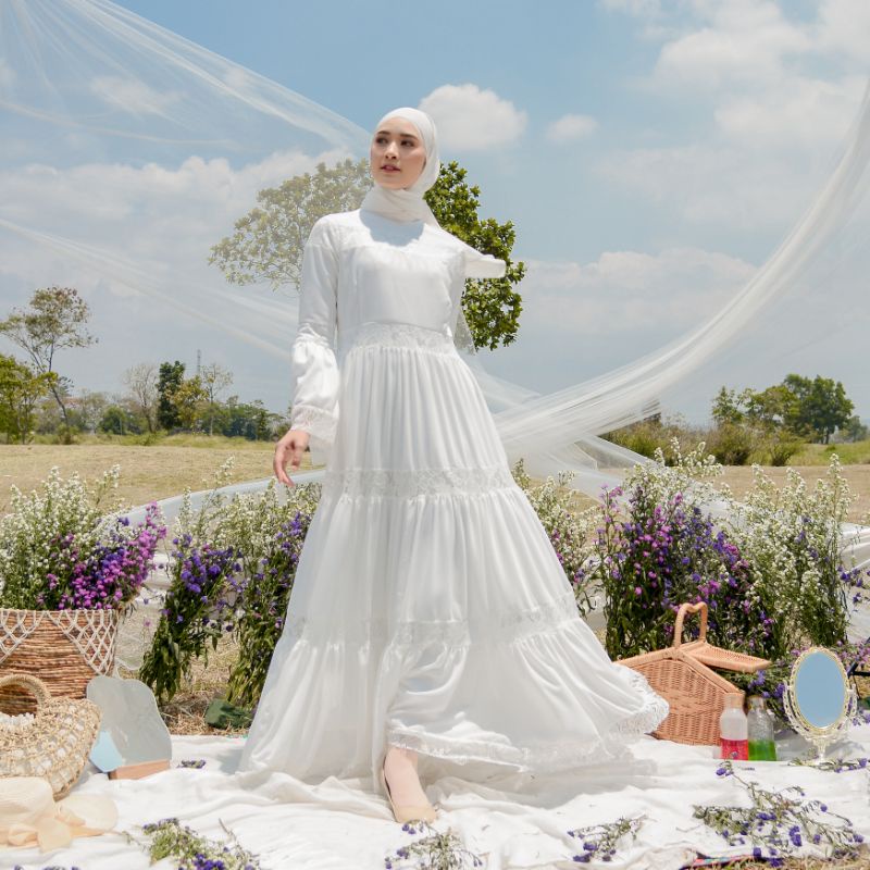 HUMAIRA DRESS BYGIAGIO gaun kondangan dress akad simple gaun wedding pernikahan baju muslim putih dress lamaran elegan pakaian wanita pesta elegan fashion korea dres lebaran cantik anggun mewah nyaman gaun vintage fashion dress bahan baby doll lace furing