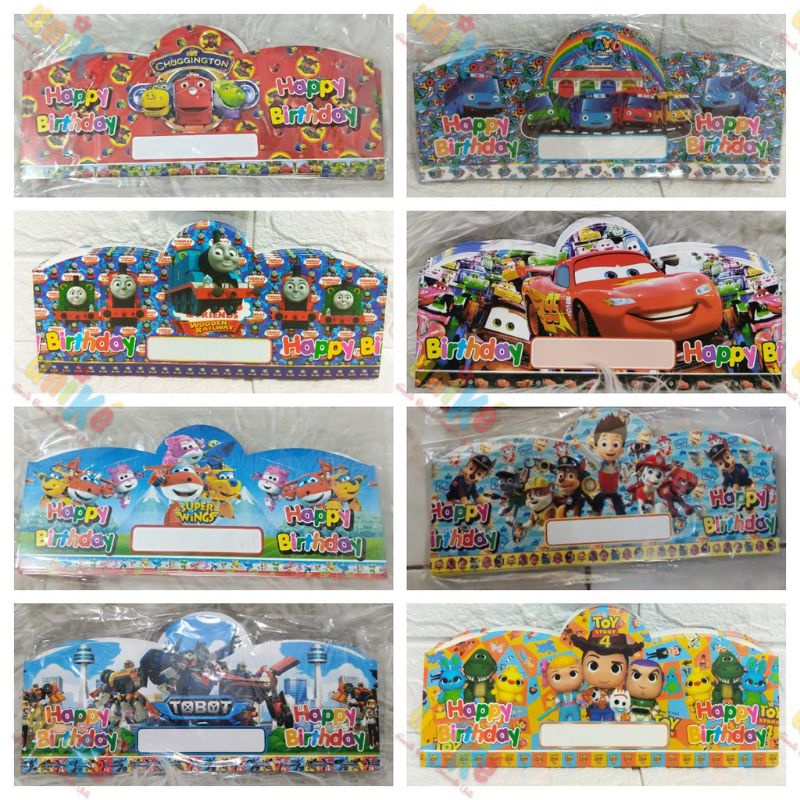 Topi Mahkota Ulang Tahun/Topi ulang tahun Karakter Anak isi 10pc